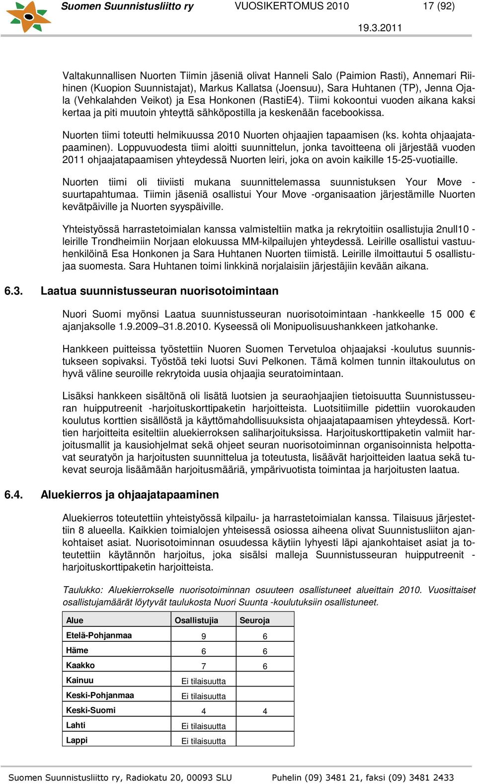 Nuorten tiimi toteutti helmikuussa 2010 Nuorten ohjaajien tapaamisen (ks. kohta ohjaajatapaaminen).