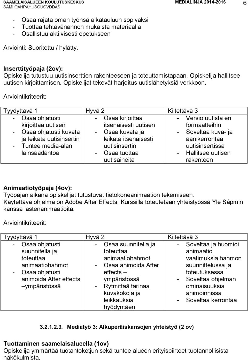 - Osaa ohjatusti kirjoittaa uutisen - Osaa kirjoittaa itsenäisesti uutisen - Versio uutista eri formaatteihin - Osaa ohjatusti kuvata ja leikata uutisinsertin - Osaa kuvata ja leikata itsenäisesti -