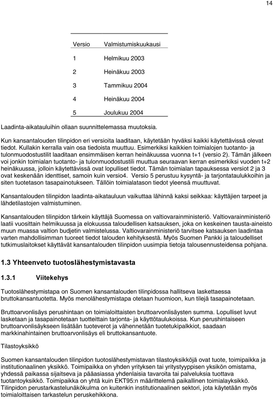 Esimerkiksi kaikkien toimialojen tuotanto- ja tulonmuodostustilit laaditaan ensimmäisen kerran heinäkuussa vuonna t+1 (versio 2).