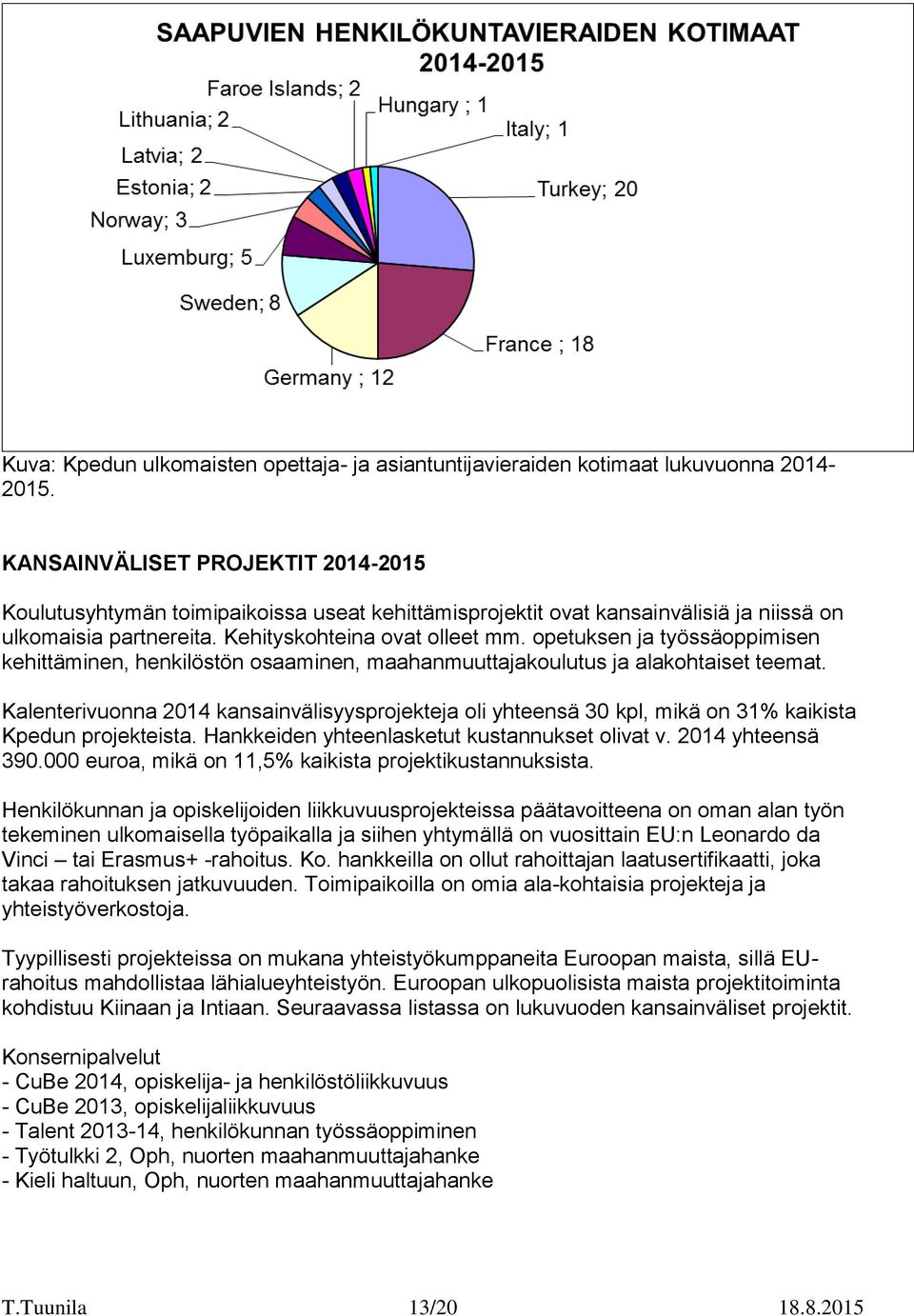 opetuksen ja työssäoppimisen kehittäminen, henkilöstön osaaminen, maahanmuuttajakoulutus ja alakohtaiset teemat.