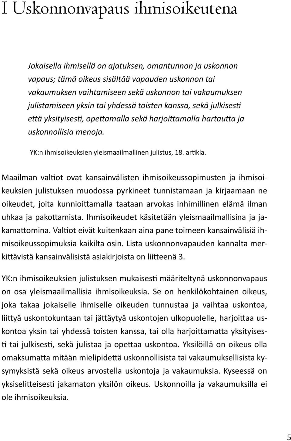 YK:n ihmisoikeuksien yleismaailmallinen julistus, 18. artikla.