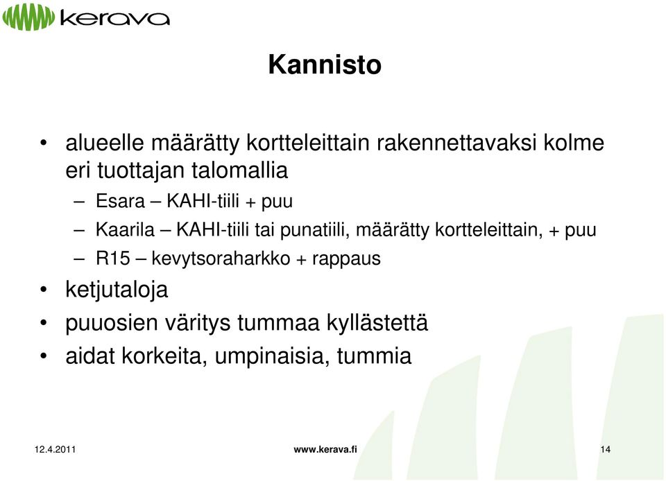 punatiili, määrätty kortteleittain, + puu R15 kevytsoraharkko + rappaus