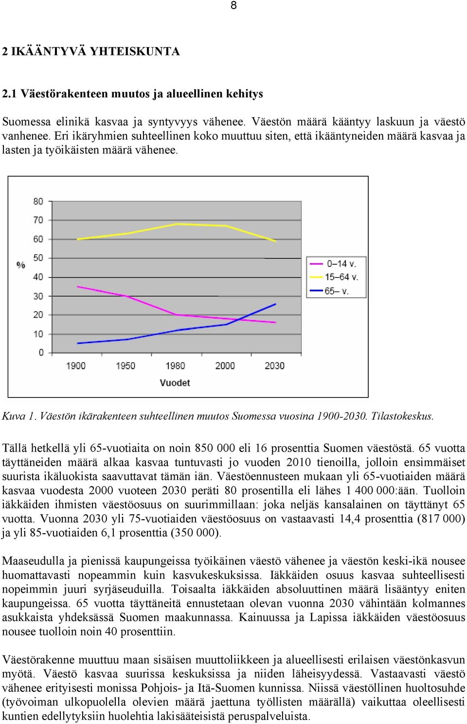 Tilastokeskus. Tällä hetkellä yli 65-vuotiaita on noin 850 000 eli 16 prosenttia Suomen väestöstä.