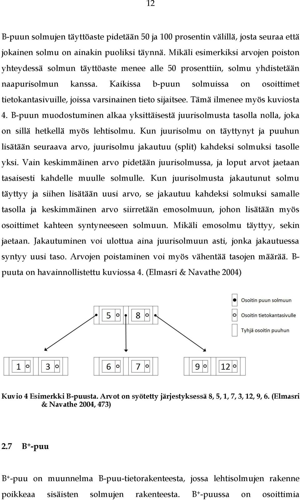 Kaikissa b-puun solmuissa on osoittimet tietokantasivuille, joissa varsinainen tieto sijaitsee. Tämä ilmenee myös kuviosta 4.