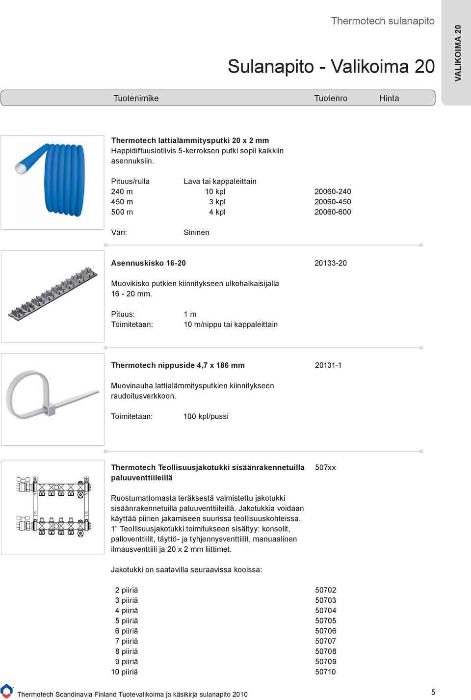 16-20 mm. Pituus: Toimitetaan: 1 m 10 m/nippu tai kappaleittain Thermotech nippuside 4,7 x 186 mm 20131-1 Muovinauha lattialämmitysputkien kiinnitykseen raudoitusverkkoon.