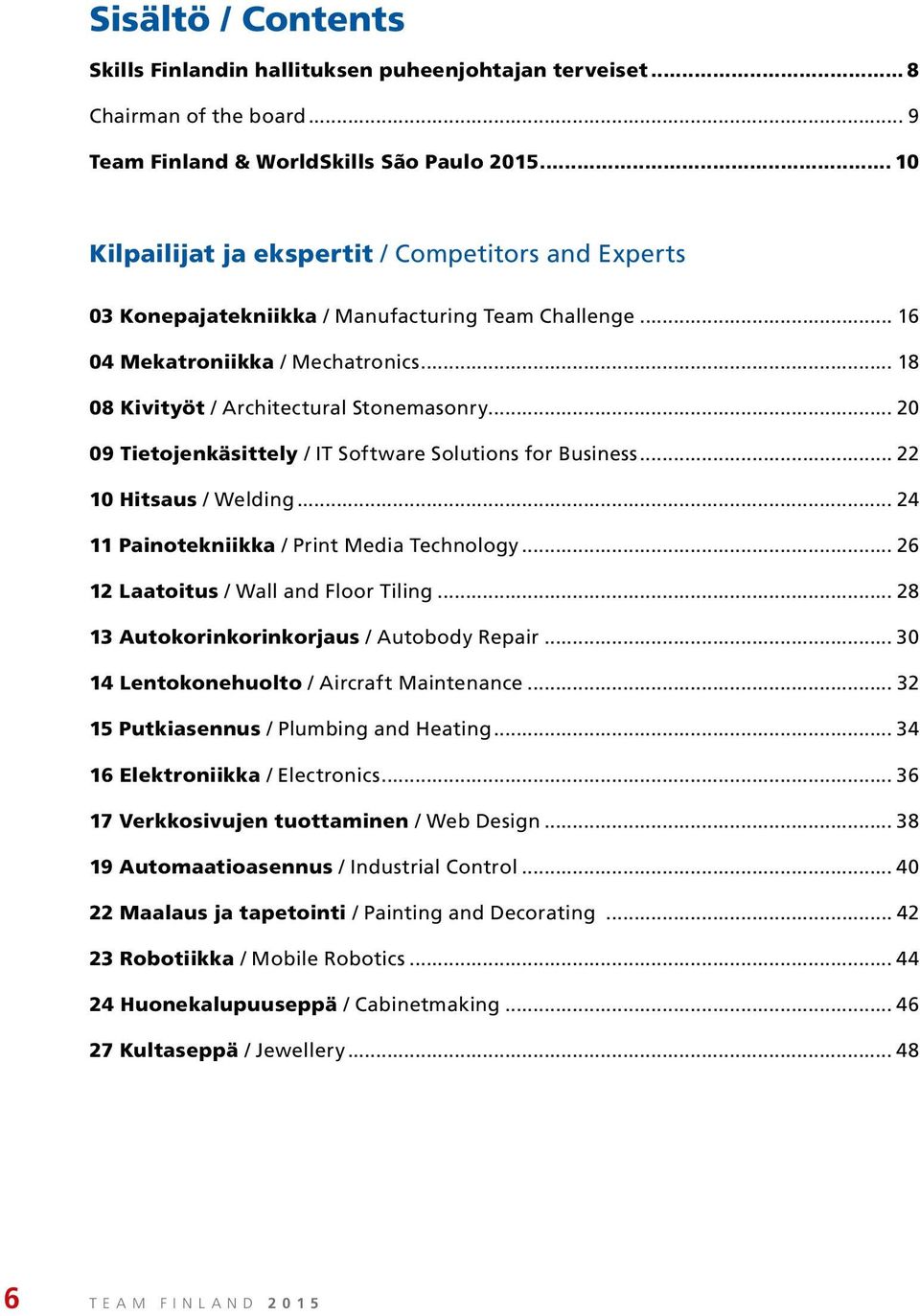 .. 20 09 Tietojenkäsittely / IT Software Solutions for Business... 22 10 Hitsaus / Welding... 24 11 Painotekniikka / Print Media Technology... 26 12 Laatoitus / Wall and Floor Tiling.