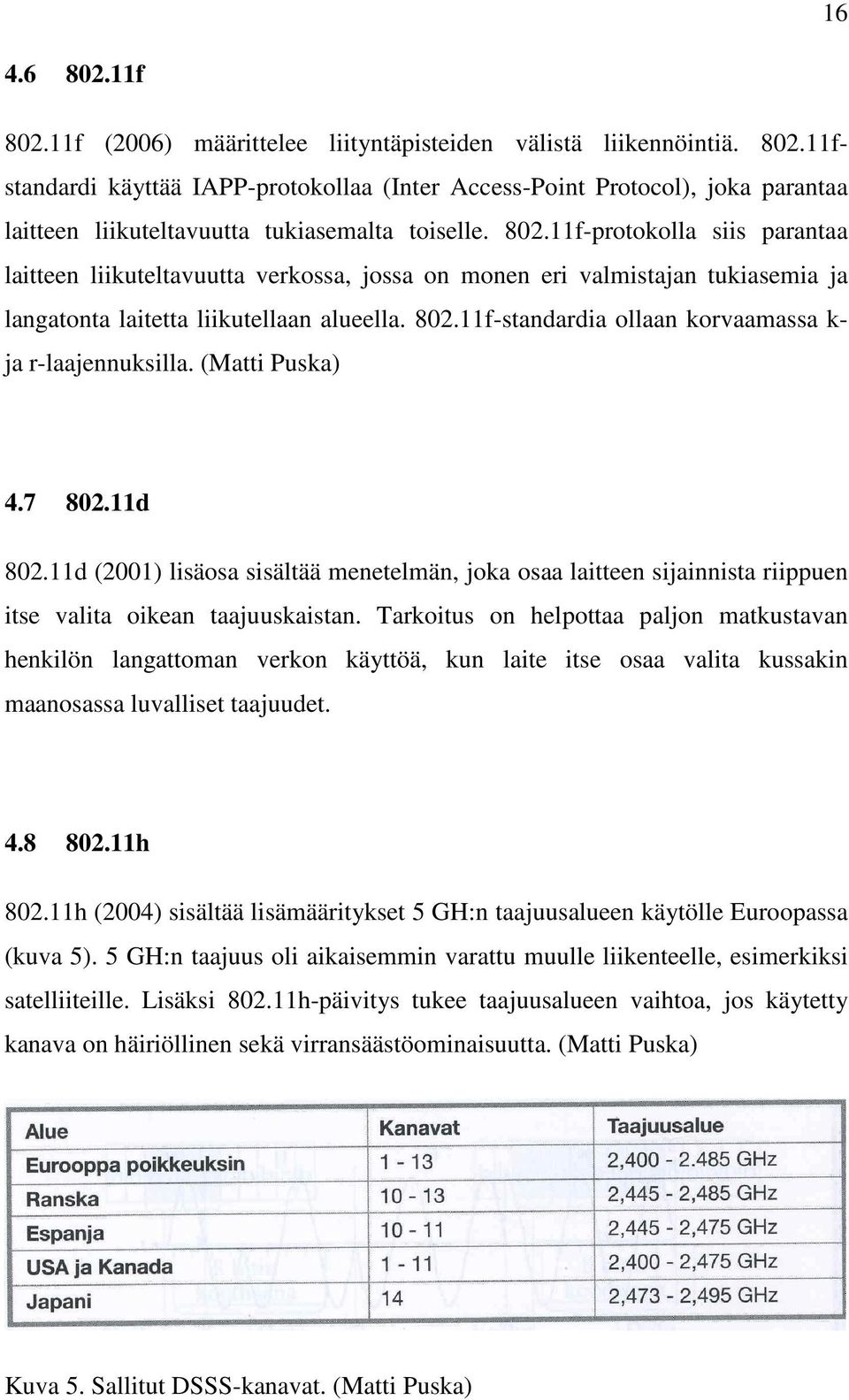 11f-standardia ollaan korvaamassa k- ja r-laajennuksilla. (Matti Puska) 4.7 802.11d 802.