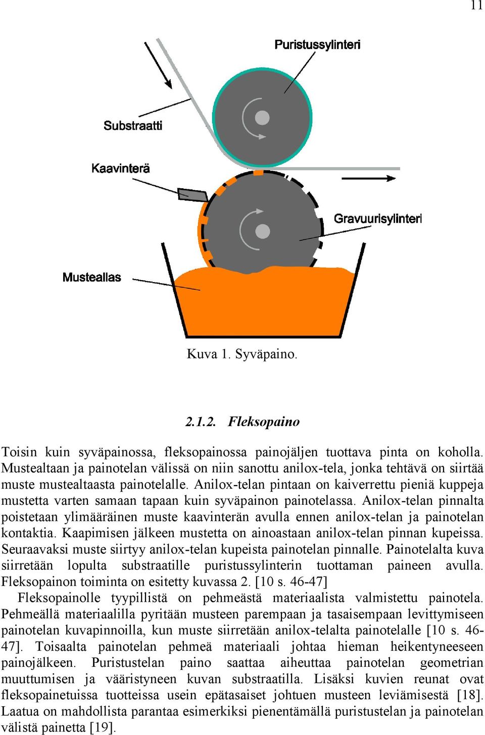 Anilox-telan pintaan on kaiverrettu pieniä kuppeja mustetta varten samaan tapaan kuin syväpainon painotelassa.