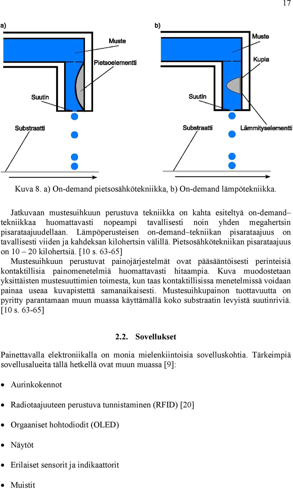 Lämpöperusteisen on-demand tekniikan pisarataajuus on tavallisesti viiden ja kahdeksan kilohertsin välillä. Pietsosähkötekniikan pisarataajuus on 10 20 kilohertsiä. [10 s.