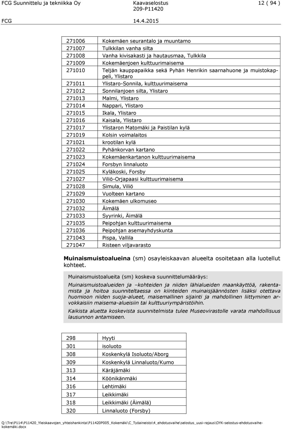 Ylistaro 271014 Nappari, Ylistaro 271015 Ikala, Ylistaro 271016 Kaisala, Ylistaro 271017 Ylistaron Matomäki ja Paistilan kylä 271019 Kolsin voimalaitos 271021 krootilan kylä 271022 Pyhänkorvan