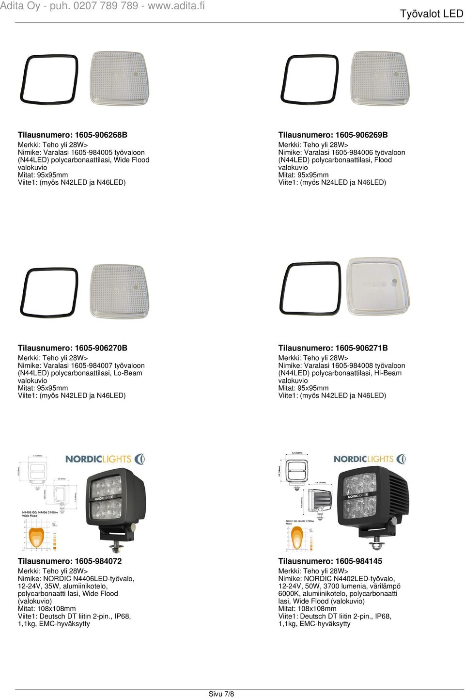 (N44LED) polycarbonaattilasi, Lo-Beam Mitat: 95x95mm Viite1: (myös N42LED ja N46LED) Nimike: Varalasi 1605-984008 työvaloon (N44LED) polycarbonaattilasi, Hi-Beam Mitat: 95x95mm Viite1: (myös N42LED