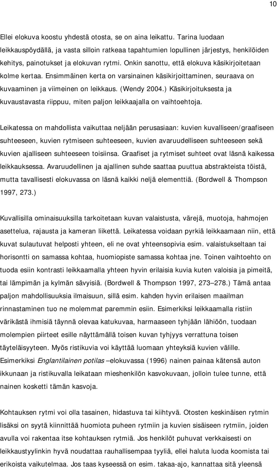 Onkin sanottu, että elokuva käsikirjoitetaan kolme kertaa. Ensimmäinen kerta on varsinainen käsikirjoittaminen, seuraava on kuvaaminen ja viimeinen on leikkaus. (Wendy 2004.