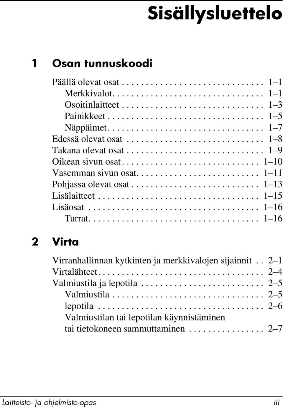 ............................ 1 10 Vasemman sivun osat.......................... 1 11 Pohjassa olevat osat........................... 1 13 Lisälaitteet.................................. 1 15 Lisäosat.