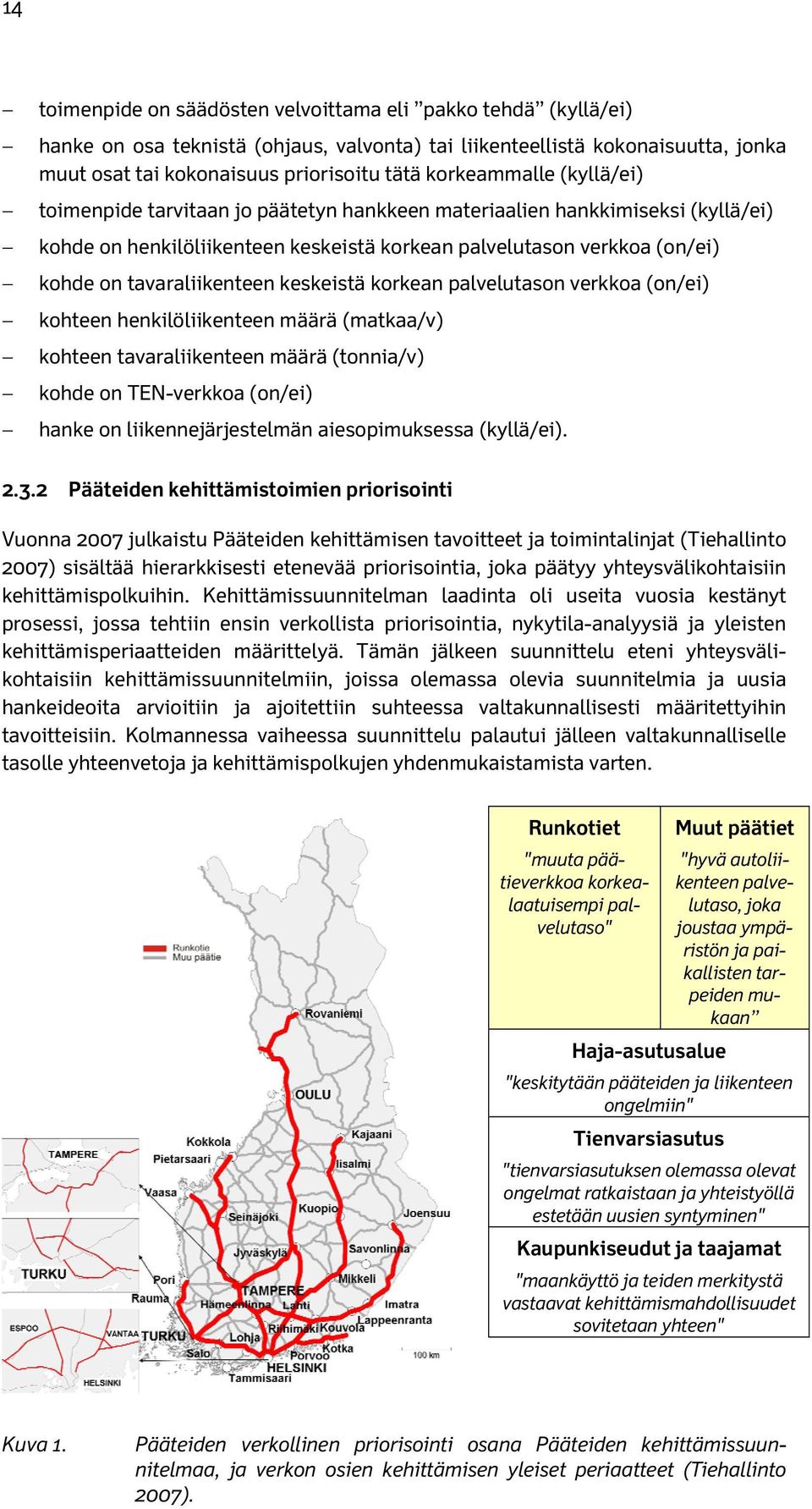 tavaraliikenteen keskeistä korkean palvelutason verkkoa (on/ei) kohteen henkilöliikenteen määrä (matkaa/v) kohteen tavaraliikenteen määrä (tonnia/v) kohde on TEN-verkkoa (on/ei) hanke on