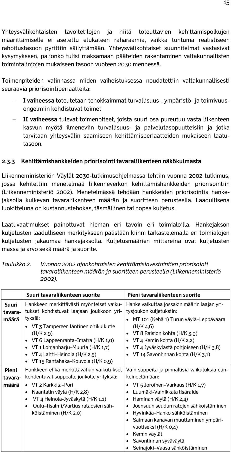 Toimenpiteiden valinnassa niiden vaiheistuksessa noudatettiin valtakunnallisesti seuraavia priorisointiperiaatteita: I vaiheessa toteutetaan tehokkaimmat turvallisuus-, ympäristö- ja