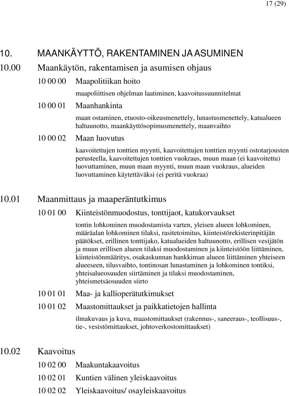 lunastusmenettely, katualueen haltuunotto, maankäyttösopimusmenettely, maanvaihto 10 00 02 Maan luovutus kaavoitettujen tonttien myynti, kaavoitettujen tonttien myynti ostotarjousten perusteella,