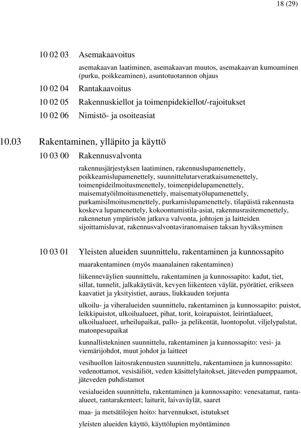 03 Rakentaminen, ylläpito ja käyttö 10 03 00 Rakennusvalvonta rakennusjärjestyksen laatiminen, rakennuslupamenettely, poikkeamislupamenettely, suunnittelutarveratkaisumenettely,