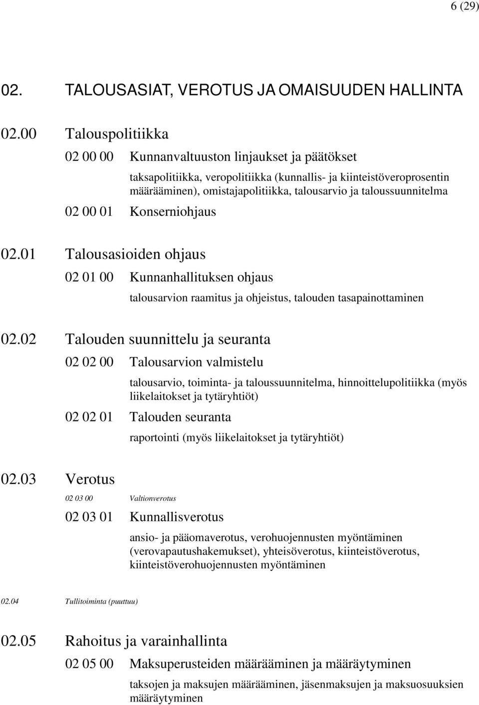 taloussuunnitelma 02 00 01 Konserniohjaus 02.01 Talousasioiden ohjaus 02 01 00 Kunnanhallituksen ohjaus talousarvion raamitus ja ohjeistus, talouden tasapainottaminen 02.