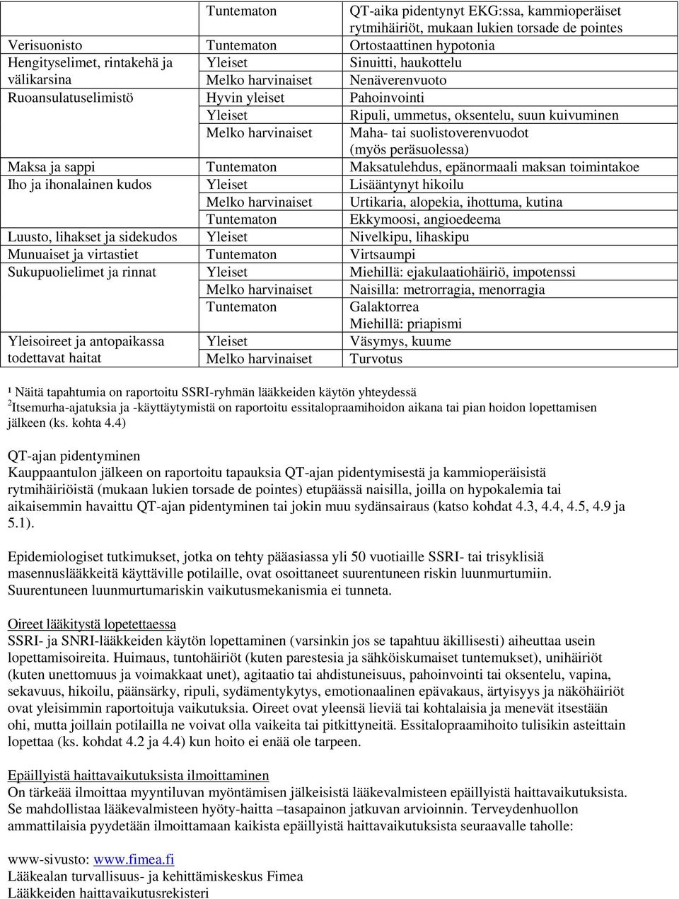 suolistoverenvuodot (myös peräsuolessa) Maksa ja sappi Tuntematon Maksatulehdus, epänormaali maksan toimintakoe Iho ja ihonalainen kudos Yleiset Lisääntynyt hikoilu Melko harvinaiset Urtikaria,