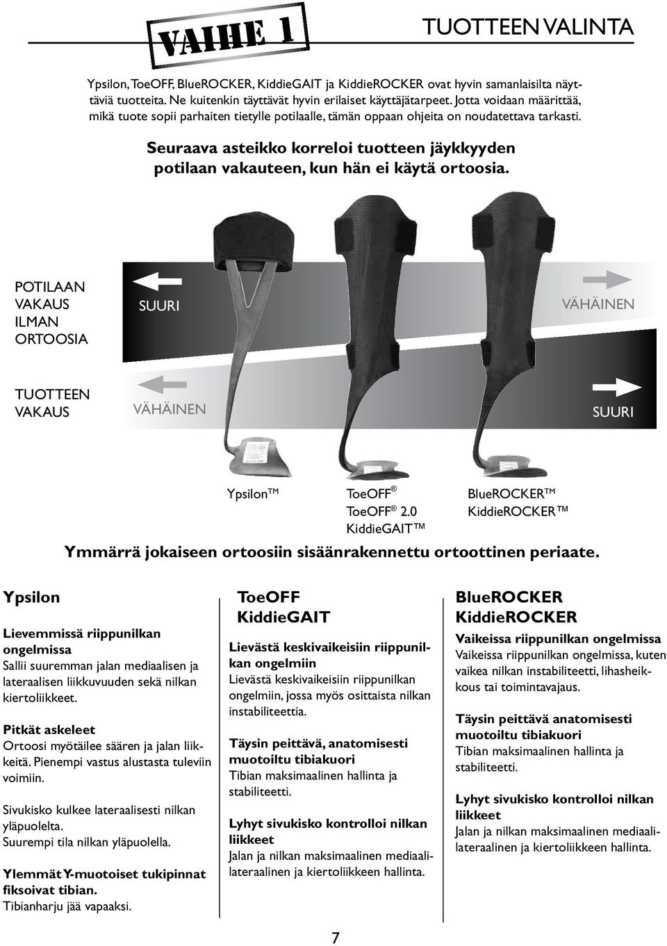 Seuraava asteikko korreloi tuotteen jäykkyyden potilaan vakauteen, kun hän ei käytä ortoosia.