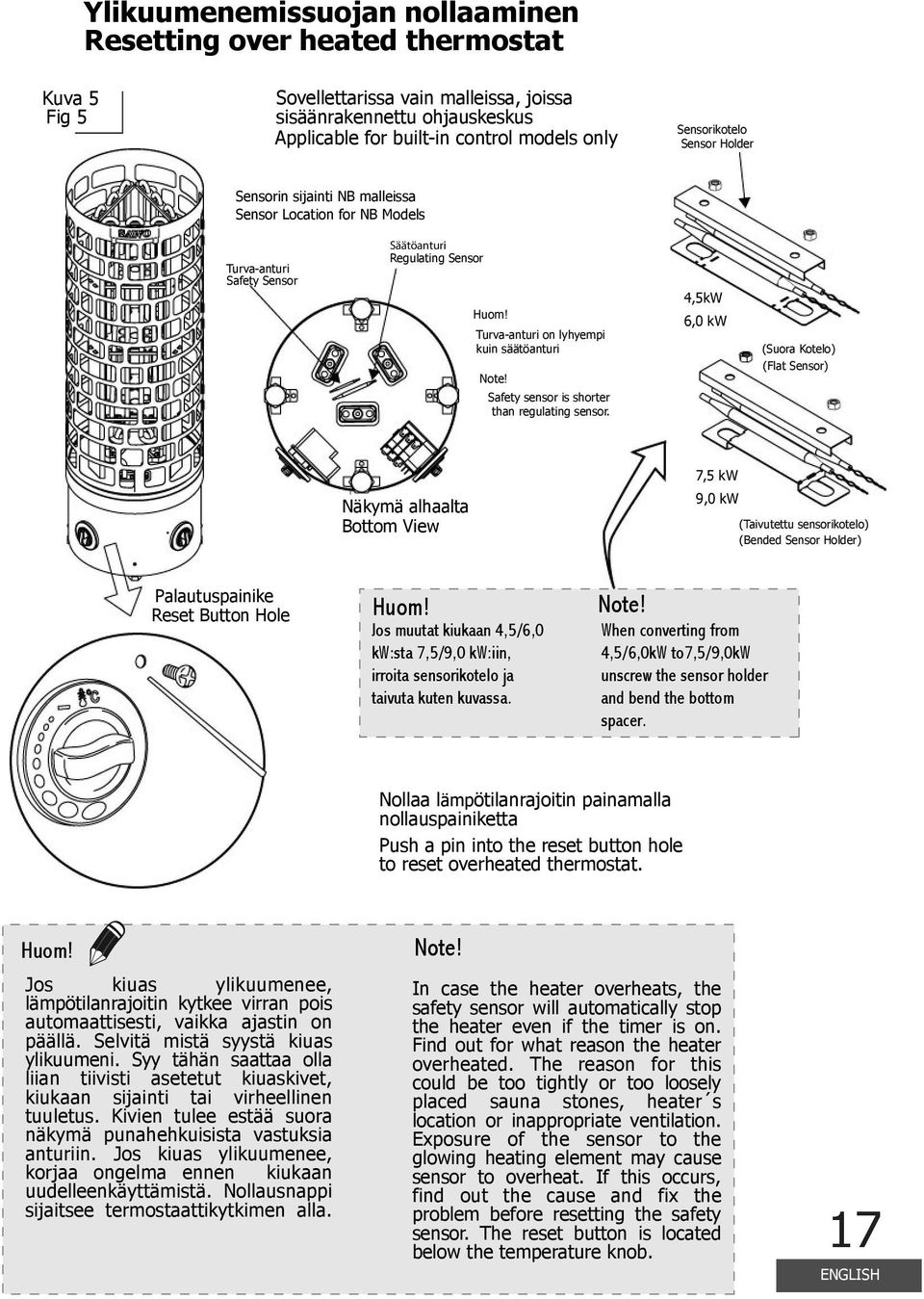 Safety sensor is shorter than regulating sensor.