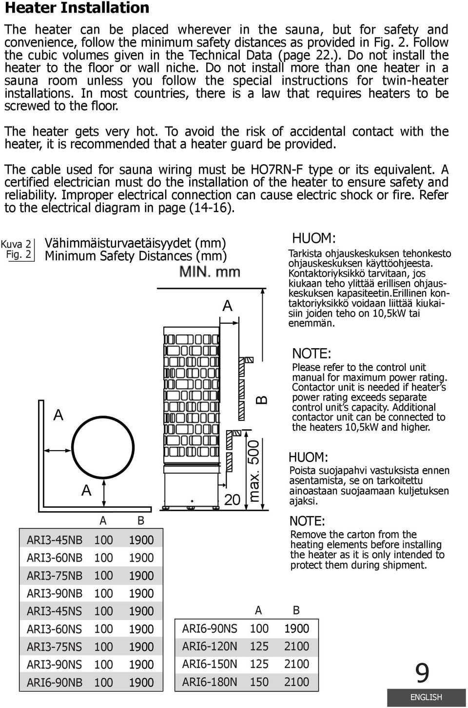 Do not install more than one heater in a sauna room unless you follow the special instructions for twin-heater installations.