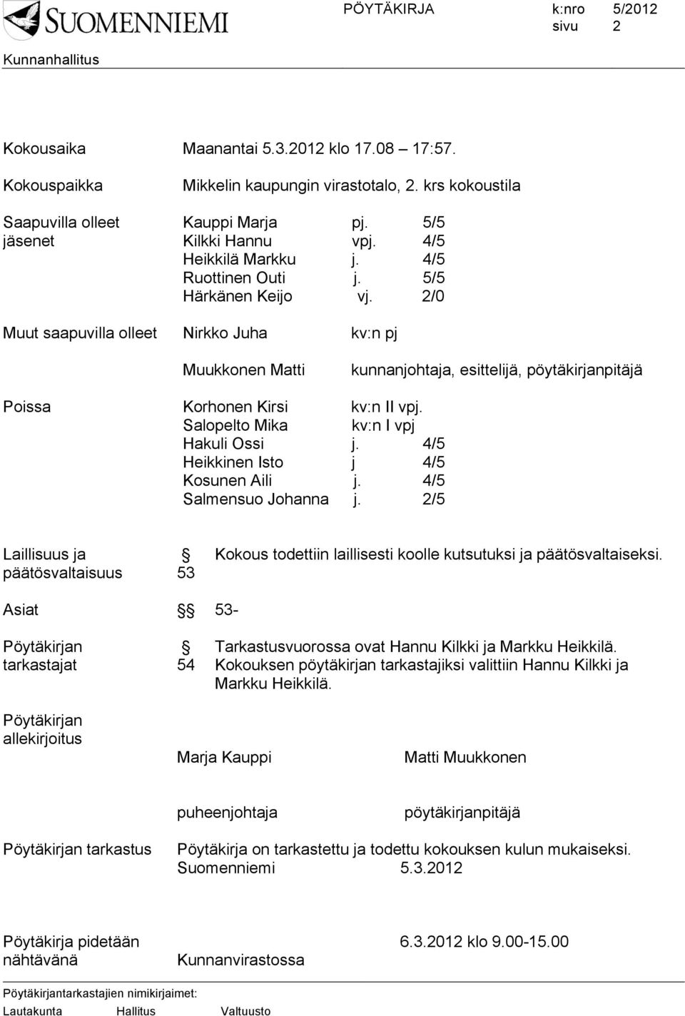 Salopelto Mika kv:n I vpj Hakuli Ossi j. 4/5 Heikkinen Isto j 4/5 Kosunen Aili j. 4/5 Salmensuo Johanna j.