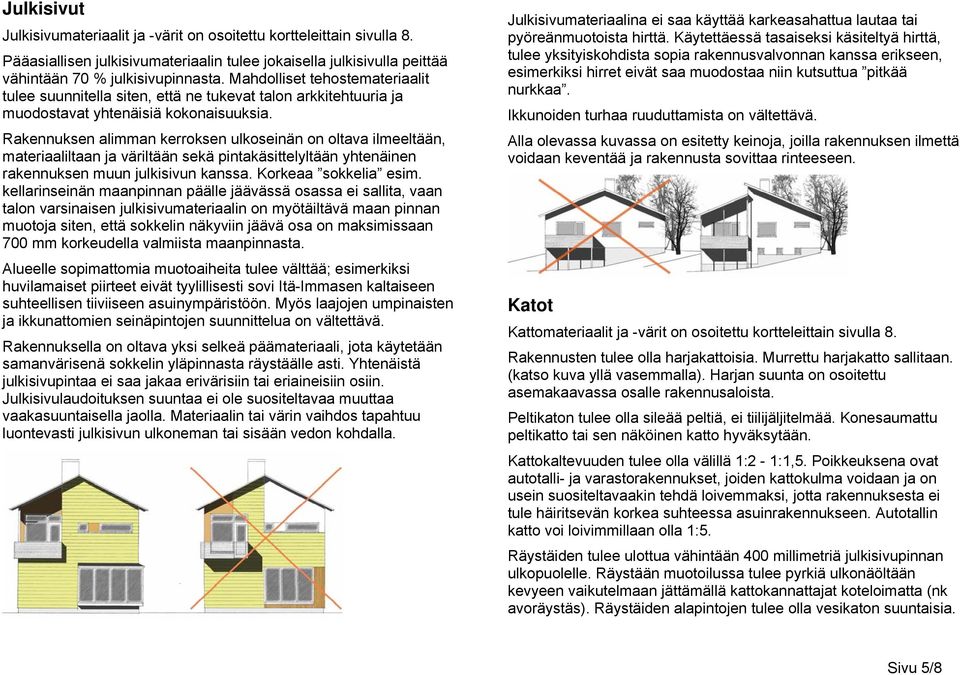 Rakennuksen alimman kerroksen ulkoseinän on oltava ilmeeltään, materiaaliltaan ja väriltään sekä pintakäsittelyltään yhtenäinen rakennuksen muun julkisivun kanssa. Korkeaa sokkelia esim.