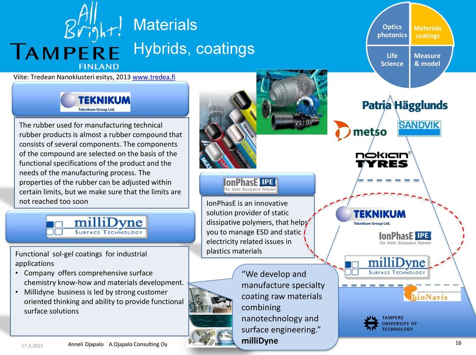 components. The components of the compound are selected on the basis of the functional specifications of the product and the needs of the manufacturing process.