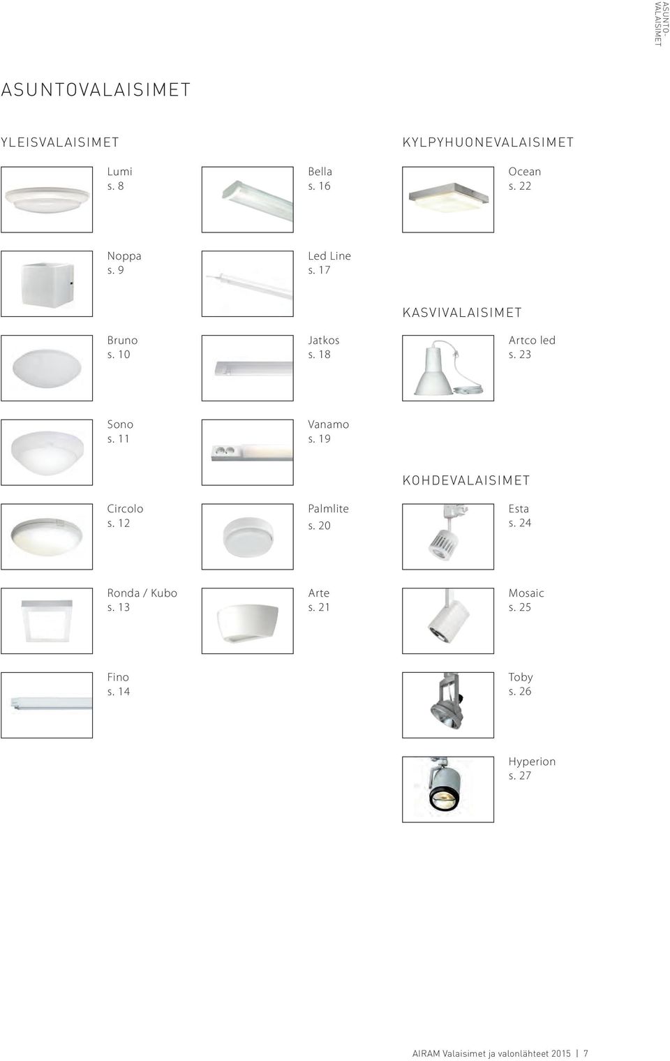 18 KASVIVALAISIMET Artco led s. 23 Sono s. 11 Vanamo s. 19 Circolo s. 12 Palmlite s.