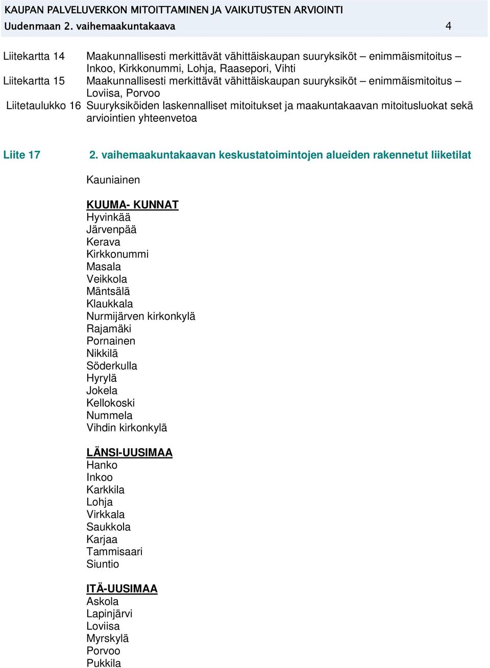 suurysiöt enimmäismitoitus Loviisa, Porvoo Liitetauluo 16 Suurysiöiden lasennalliset mitoituset ja maauntaaavan mitoitusluoat seä arviointien yhteenvetoa Liite 17 2.