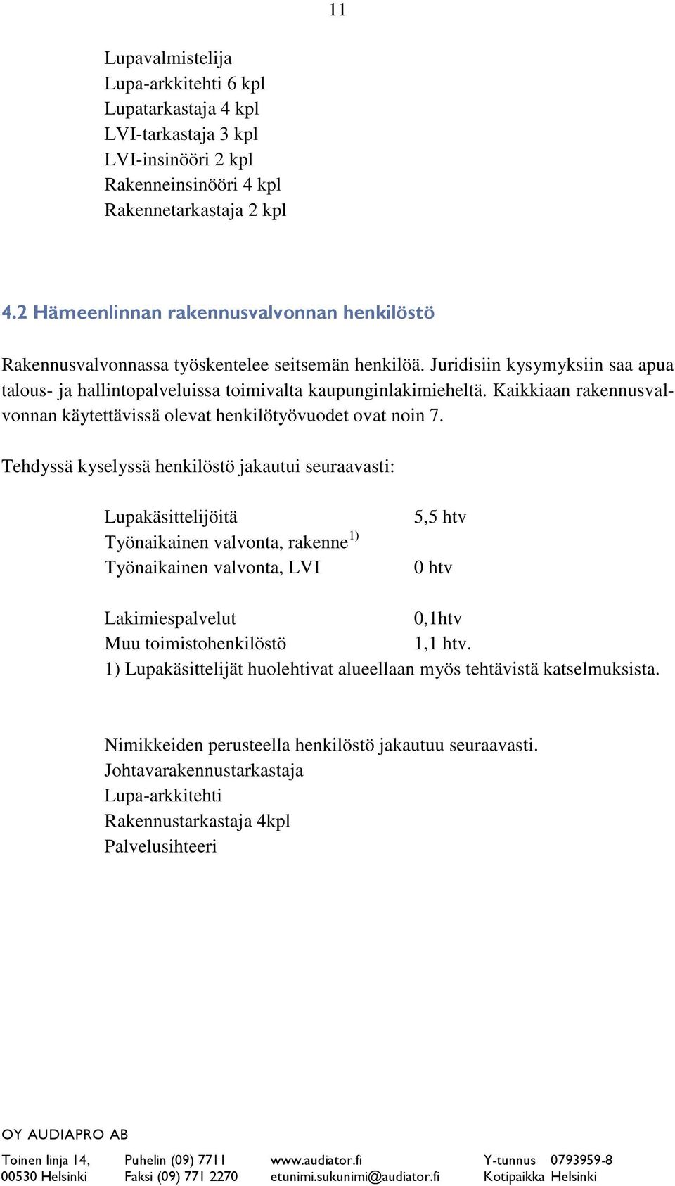 Kaikkiaan rakennusvalvonnan käytettävissä olevat henkilötyövuodet ovat noin 7.