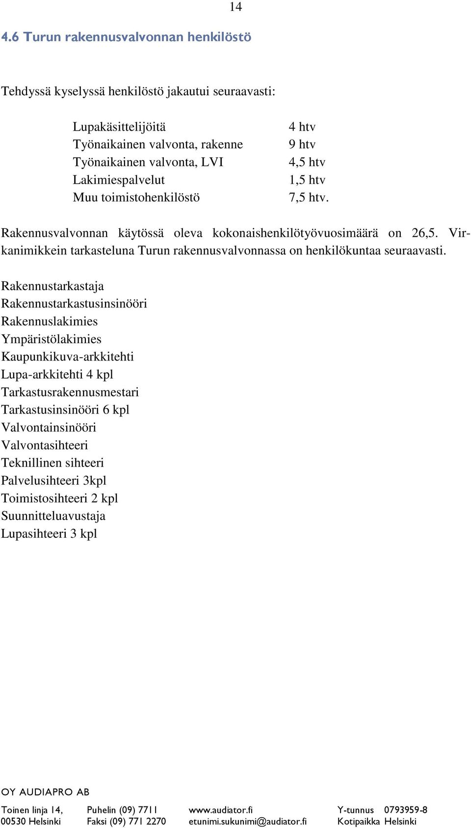 Virkanimikkein tarkasteluna Turun rakennusvalvonnassa on henkilökuntaa seuraavasti.