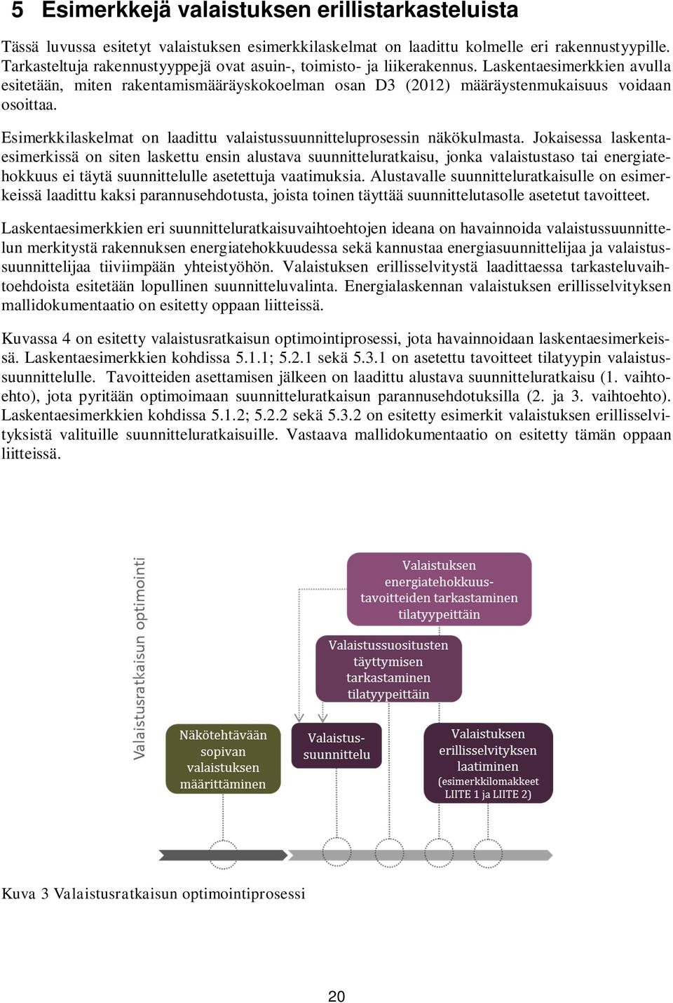 Esimerkkilaskelmat on laadittu valaistussuunnitteluprosessin näkökulmasta.