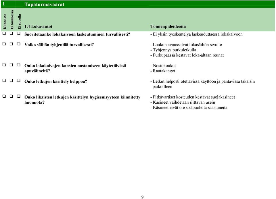 - Luukun avaussalvat lokasäiliön sivulle - Tyhjennys purkuletkulla - Purkupäässä kestävät loka-altaan reunat Onko lokakaivojen kansien nostamiseen käytettävissä apuvälineitä?