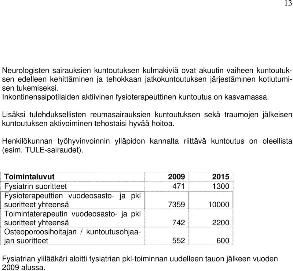 Lisäksi tulehduksellisten reumasairauksien kuntoutuksen sekä traumojen jälkeisen kuntoutuksen aktivoiminen tehostaisi hyvää hoitoa.