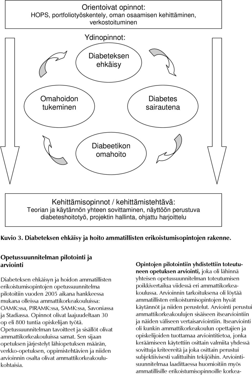 Diabeteksen ehkäisy ja hoito ammatillisten erikoistumisopintojen rakenne.