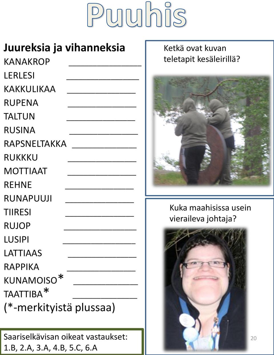 TAATTIBA* (*-merkityistä plussaa) Ketkä ovat kuvan teletapit kesäleirillä?