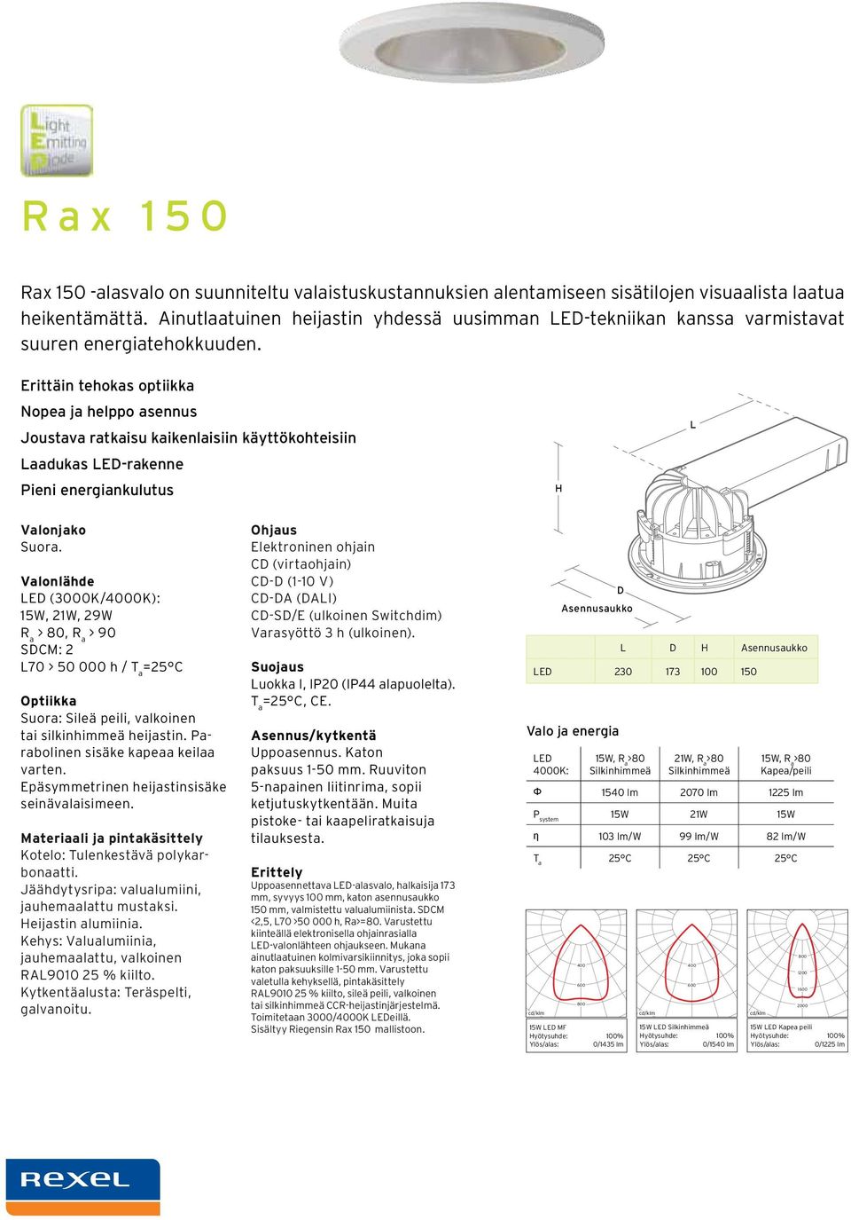 2014 Projekt 1 07.02.2014 Armatur: Riegens RI131029B_D1701 RaX 150 RaX 150 pr3 15W amper: 1 x ED 4000K 105 90 75 60 45 30 C0 - C10 C90 - C270 - narrow + PC diffuser 105 90 75 60 45 30 31.10.2013 DIAux 4.