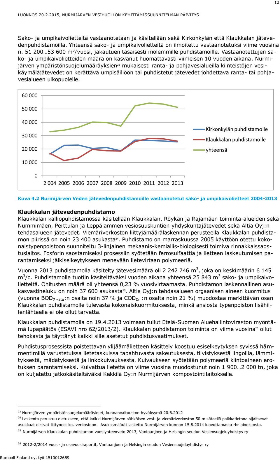 Vastaanotettujen sako- ja umpikaivolietteiden määrä on kasvanut huomattavasti viimeisen 10 vuoden aikana.