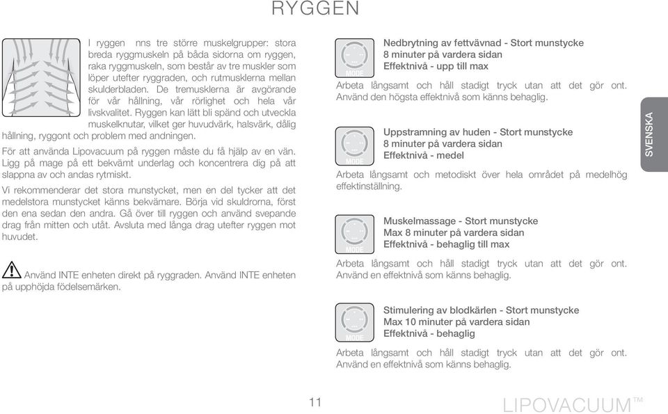 Ryggen kan lätt bli spänd och utveckla muskelknutar, vilket ger huvudvärk, halsvärk, dålig hållning, ryggont och problem med andningen.