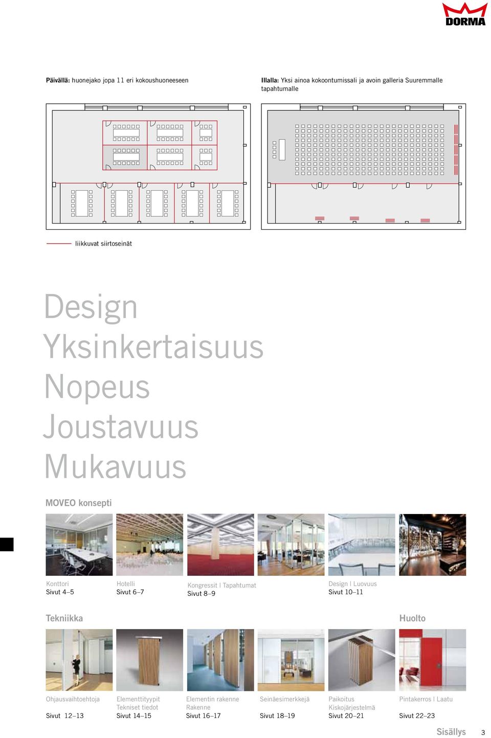 Sivut 8 9 Design Luovuus Sivut 10 11 Tekniikka Huolto Ohjausvaihtoehtoja Sivut 12 13 Elementtityypit Tekniset tiedot Sivut 14 15