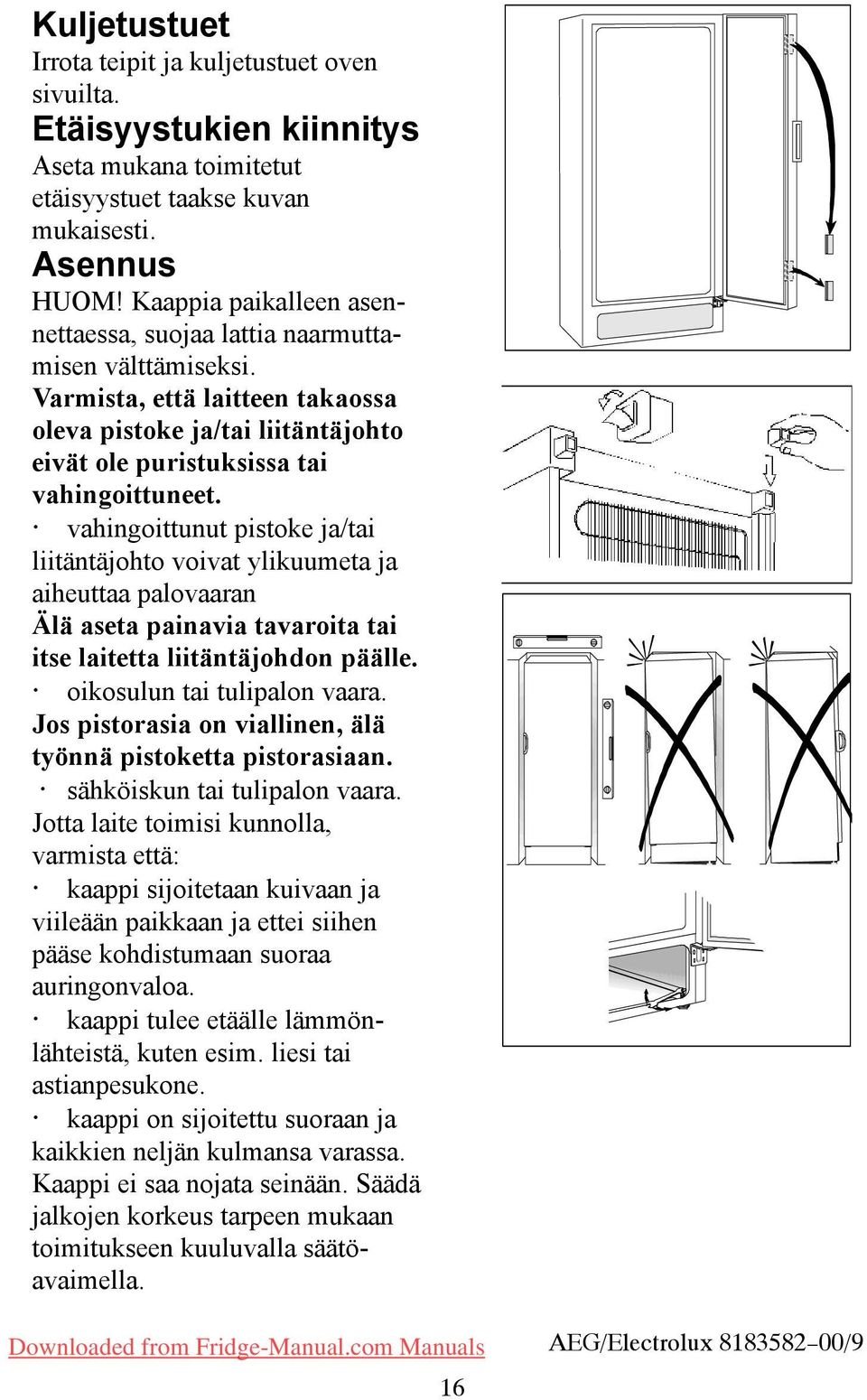 vahingoittunut pistoke ja/tai liitäntäjohto voivat ylikuumeta ja aiheuttaa palovaaran Älä aseta painavia tavaroita tai itse laitetta liitäntäjohdon päälle. oikosulun tai tulipalon vaara.