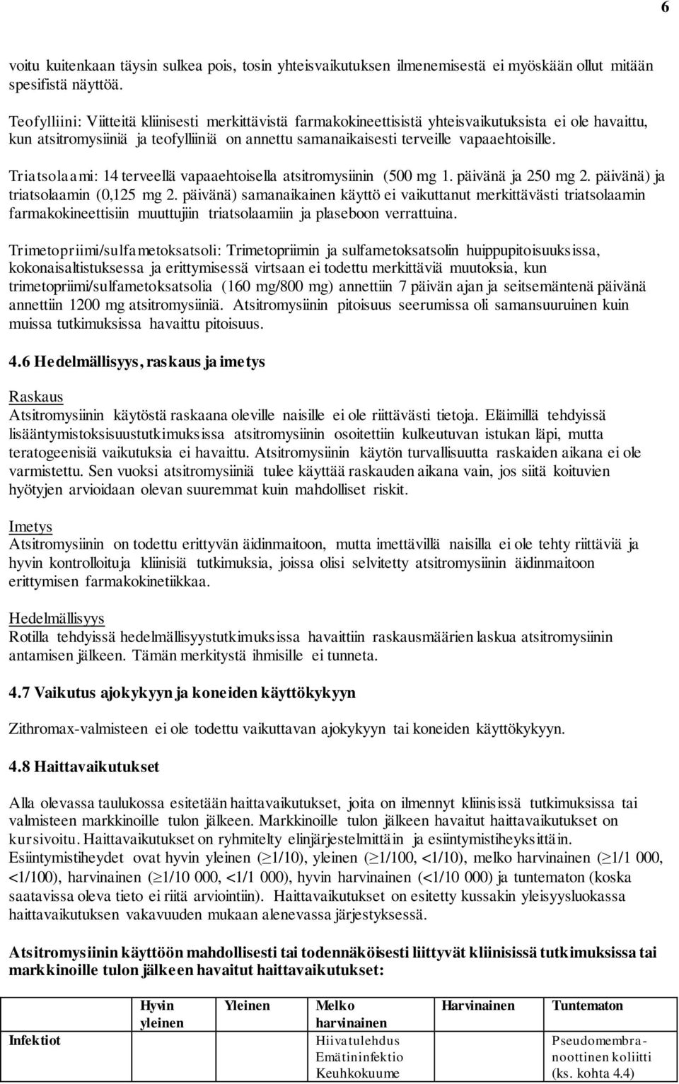 Triatsolaami: 14 terveellä vapaaehtoisella atsitromysiinin (500 mg 1. päivänä ja 250 mg 2. päivänä) ja triatsolaamin (0,125 mg 2.