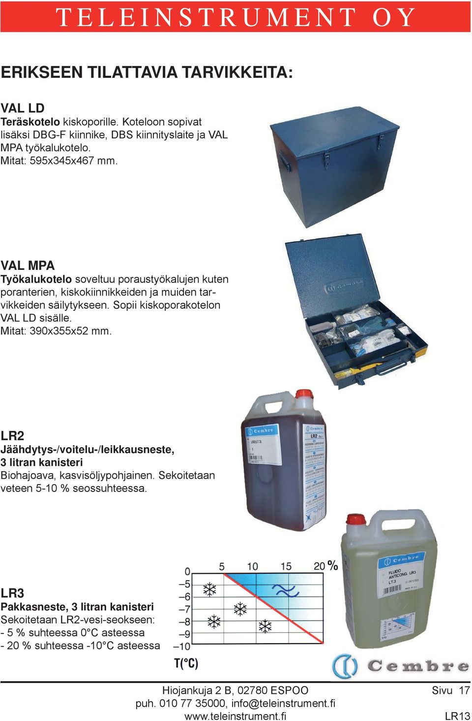 Sopii kiskoporakotelon VAL LD sisälle. Mitat: 390x355x52 mm. LR2 Jäähdytys-/voitelu-/leikkausneste, 3 litran kanisteri Biohajoava, kasvisöljypohjainen.