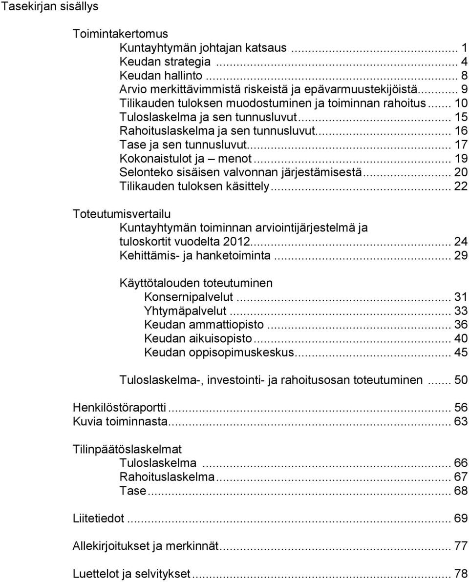 .. 19 Selonteko sisäisen valvonnan järjestämisestä... 20 Tilikauden tuloksen käsittely... 22 Toteutumisvertailu Kuntayhtymän toiminnan arviointijärjestelmä ja tuloskortit vuodelta 2012.