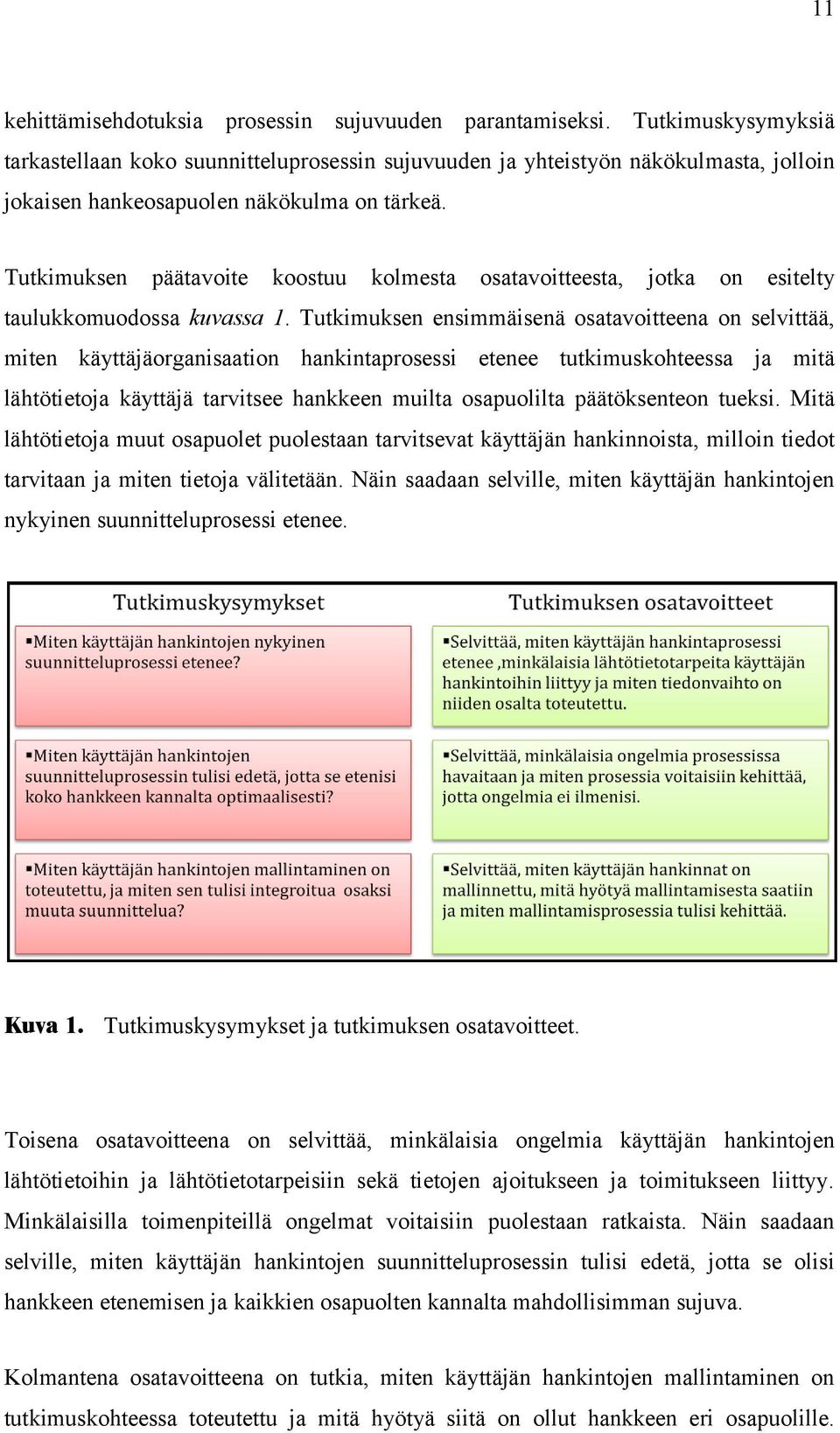 Tutkimuksen päätavoite koostuu kolmesta osatavoitteesta, jotka on esitelty taulukkomuodossa kuvassa 1.