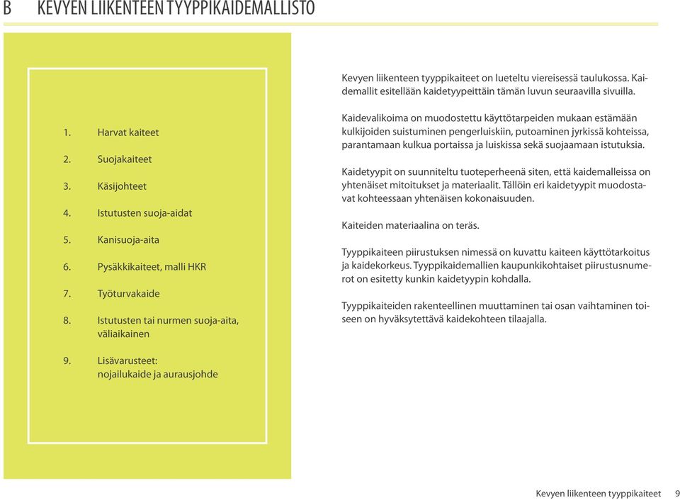 Istutusten tai nurmen suoja-aita, väliaikainen Kaidevalikoima on muodostettu käyttötarpeiden mukaan estämään kulkijoiden suistuminen pengerluiskiin, putoaminen jyrkissä kohteissa, parantamaan kulkua