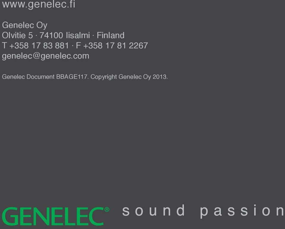 F +358 17 81 2267 genelec@genelec.