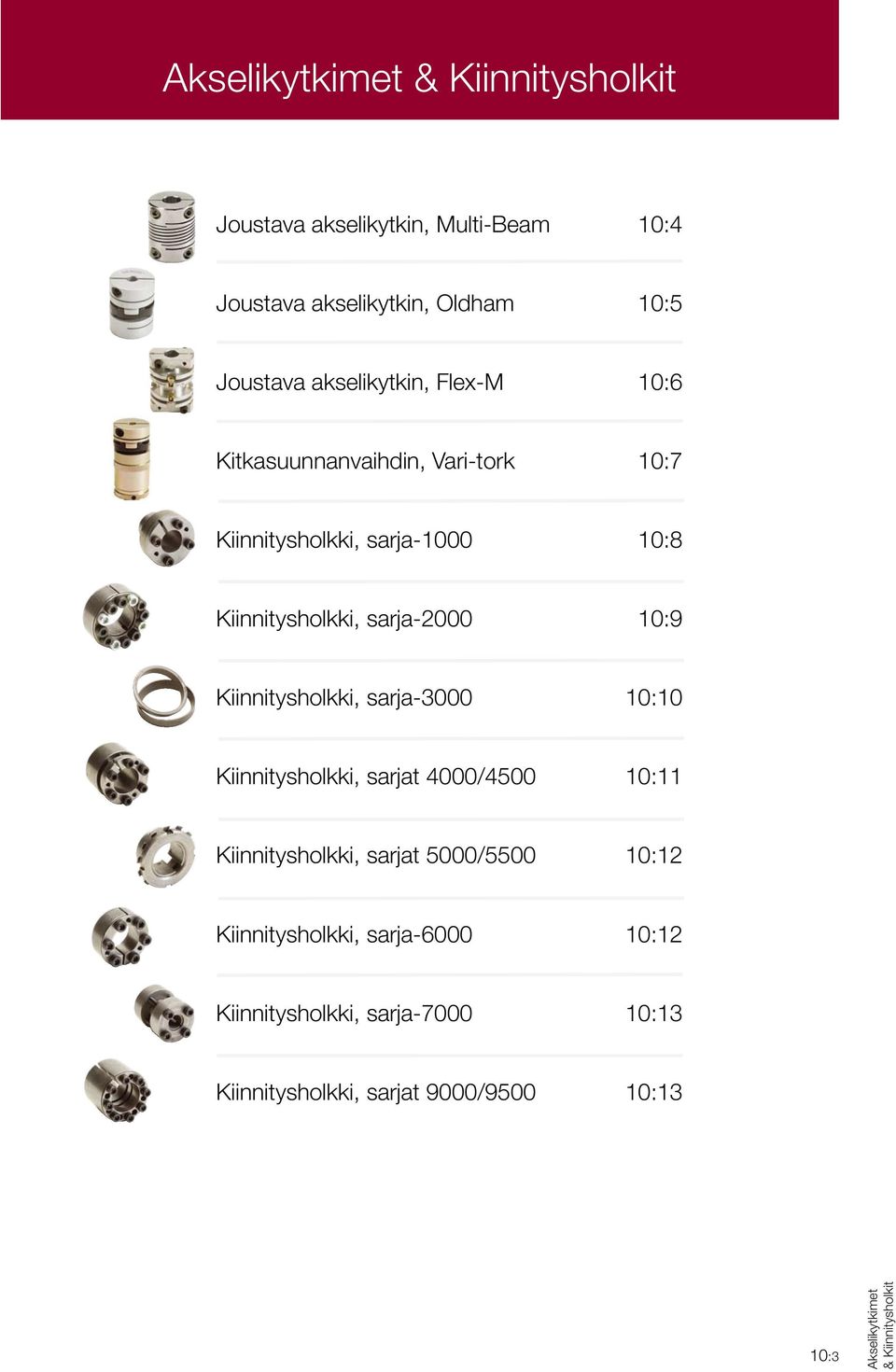 10:9 Kiinnitysholkki, sarja-3000 10:10 Kiinnitysholkki, sarjat 4000/4500 10:11 Kiinnitysholkki, sarjat 5000/5500 10:12